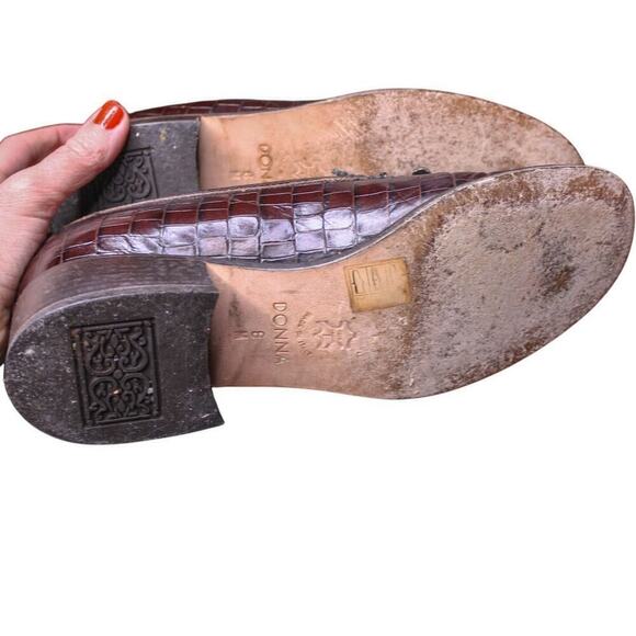 Brighton Donna Leather Loafers Brown Black Croc Embossed Bow Slip On 8 - Picture 5 of 5